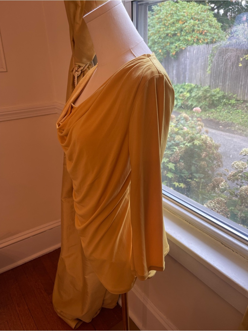 Premise Draped Cowl Neck Long-Sleeve Sweater - Mustard